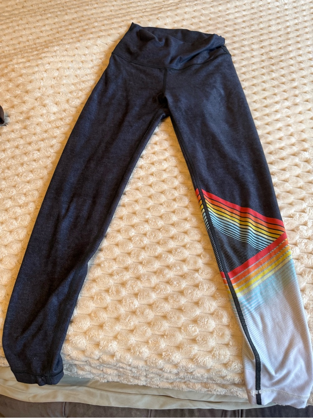 Black Women's Leggings with Colorful Diagonal Stripe Accent